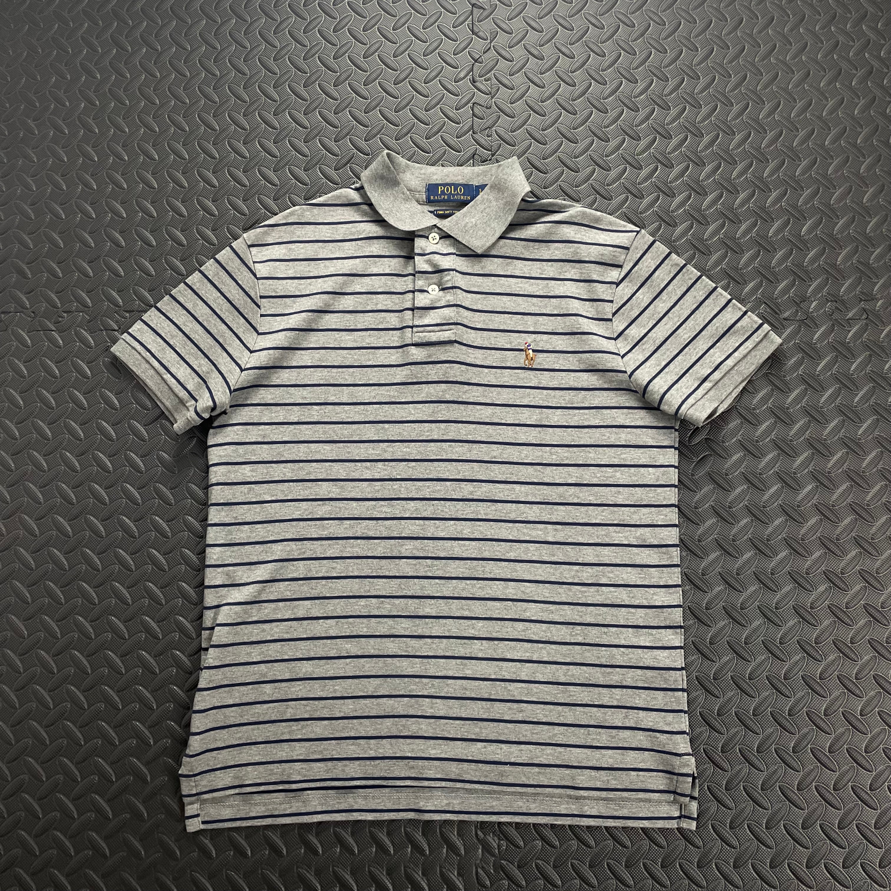 Ralph Lauren Striped Soft Cotton Polo Shirt - Dark Grey