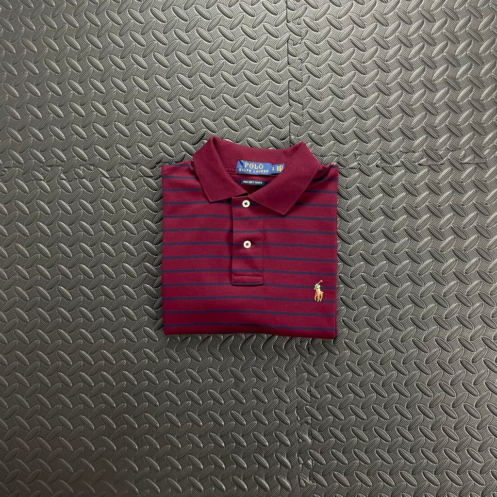 Ralph Lauren Striped Soft Cotton Polo Shirt - Burgundy