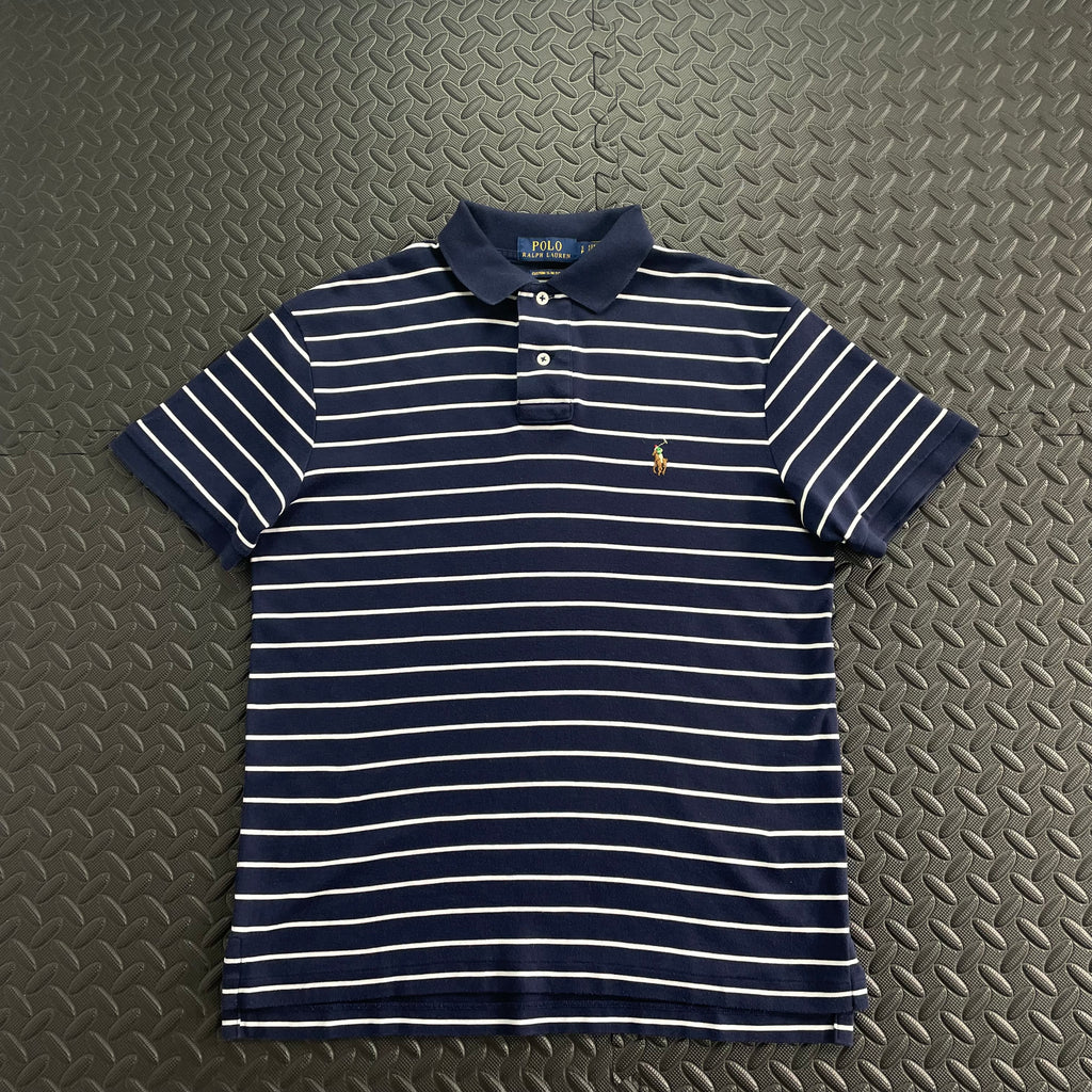 Ralph Lauren Striped Soft Cotton Polo Shirt - Navy