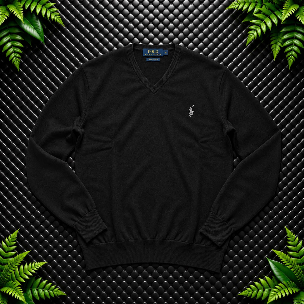 Ralph Lauren Black V-Neck Jumper / Merino Wool | Men’s Slim Fit M / 3675