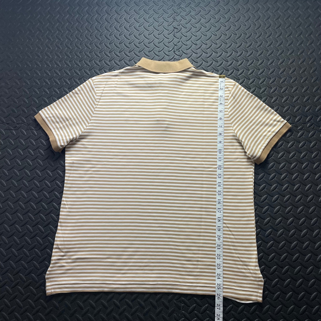 Ralph Lauren Beige Striped Polo Shirt | Men’s Classic Fit M / 3756