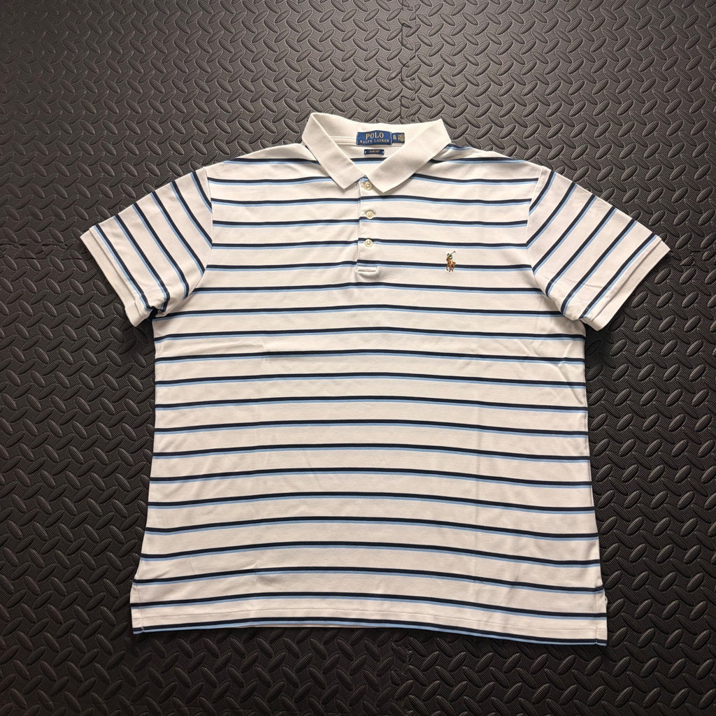 Ralph Lauren White Striped Polo Shirt | Men’s Slim Fit XL / 3813