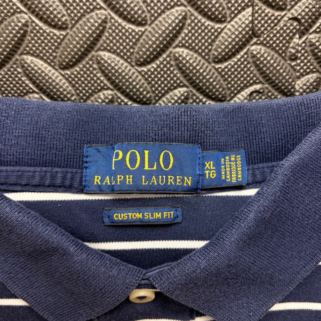 Ralph Lauren Navy Striped Polo Shirt | Men’s Custom Slim Fit XL / 3828