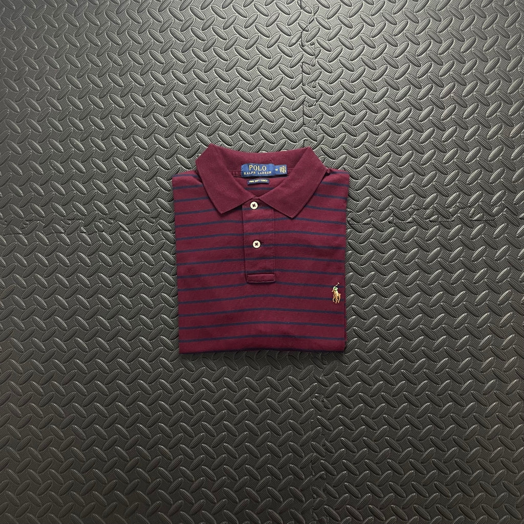 Ralph Lauren Burgundy Striped Polo Shirt | Men’s Custom Slim Fit M / 3716