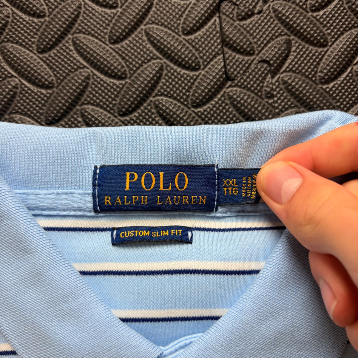 Ralph Lauren Light Blue Striped Polo Shirt | Men’s Custom Slim Fit XL / 3856