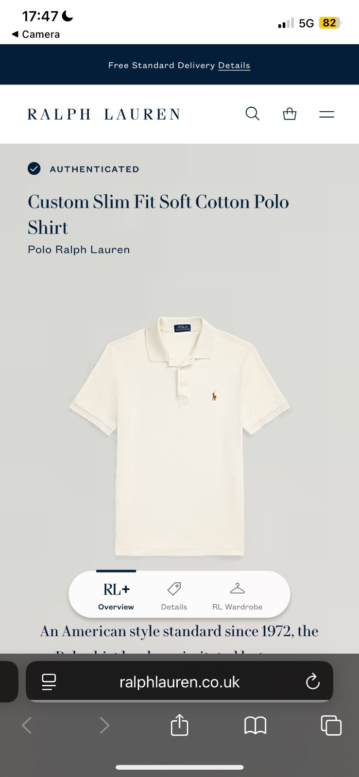 Ralph Lauren Cream Polo Shirt | Men’s Custom Slim Fit L / 3653