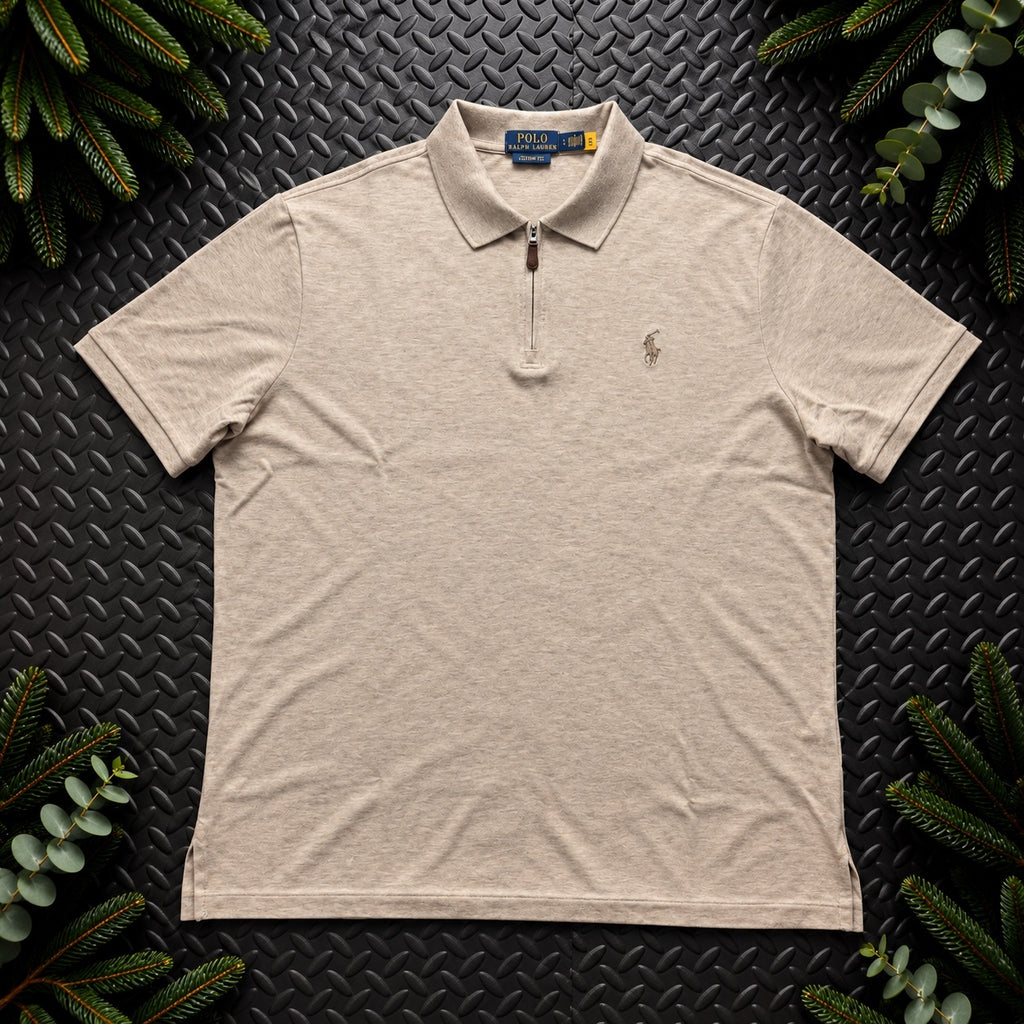 Ralph Lauren Beige 1/4 Zip Polo Shirt | Men’s Custom Slim Fit L / 3871
