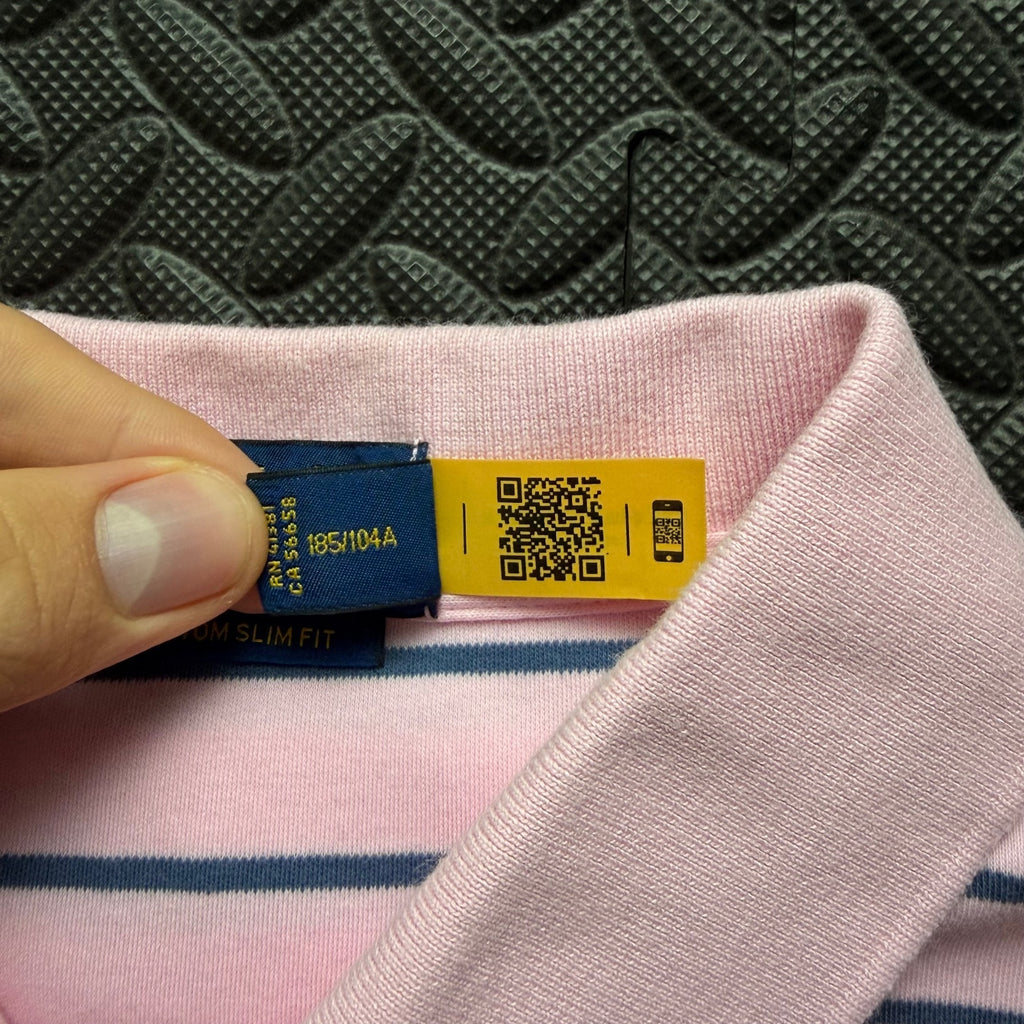 Ralph Lauren Pink Striped Polo Shirt | Men’s Custom Slim Fit XL / 3809