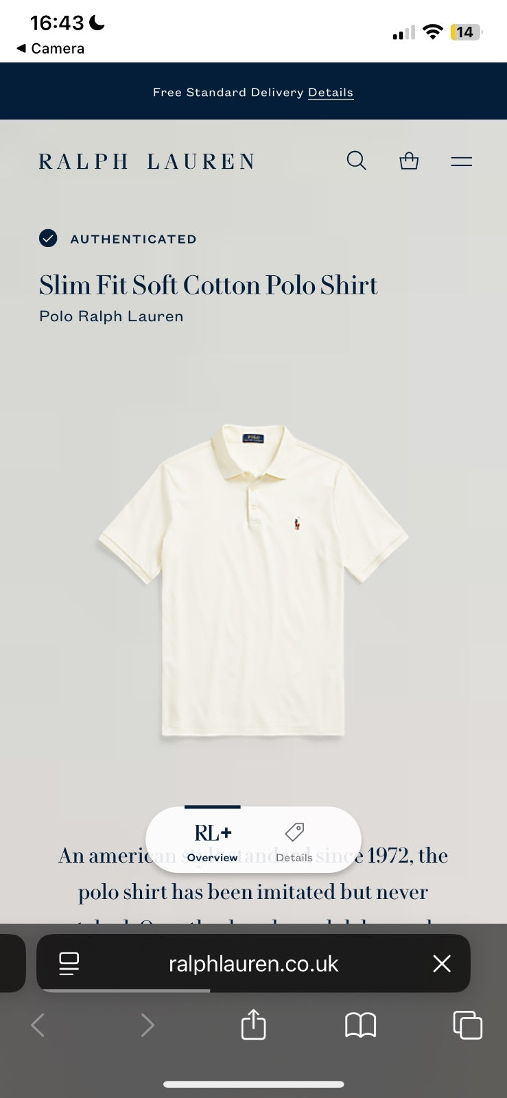 Ralph Lauren Cream White Polo Shirt | Men’s Slim Fit S / 3757