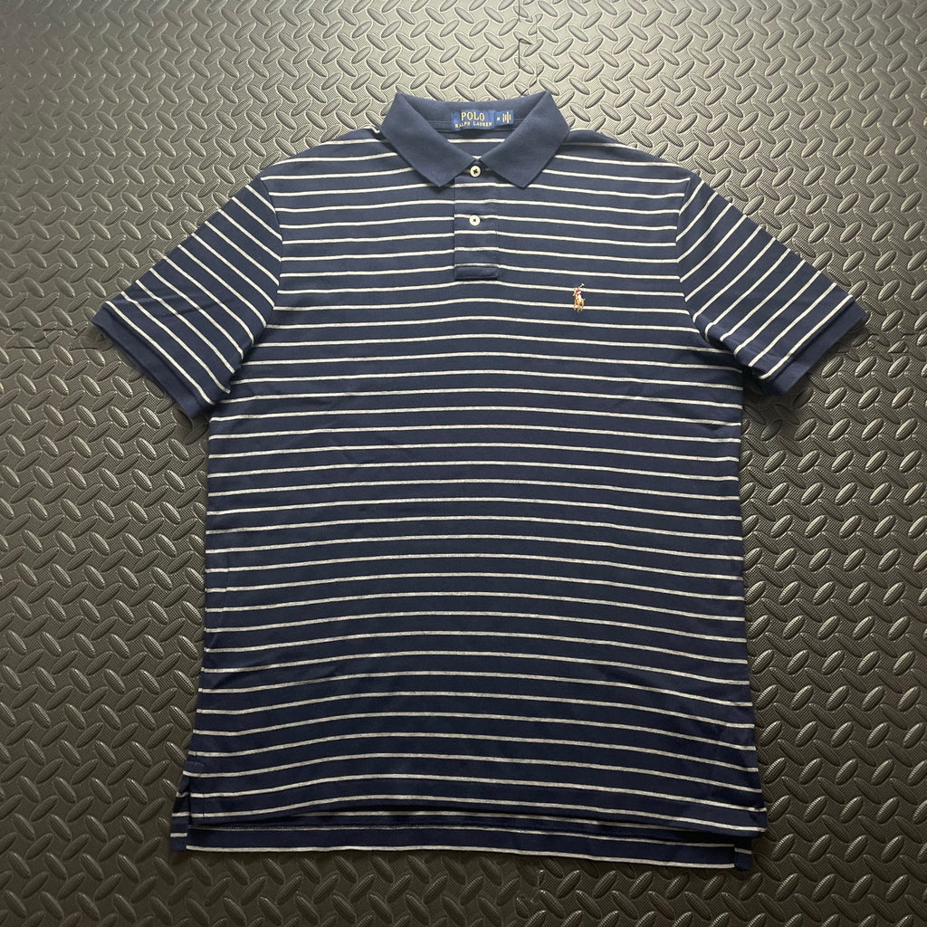 Ralph Lauren Navy Striped Polo Shirt | Men’s Classic Fit M / 3755