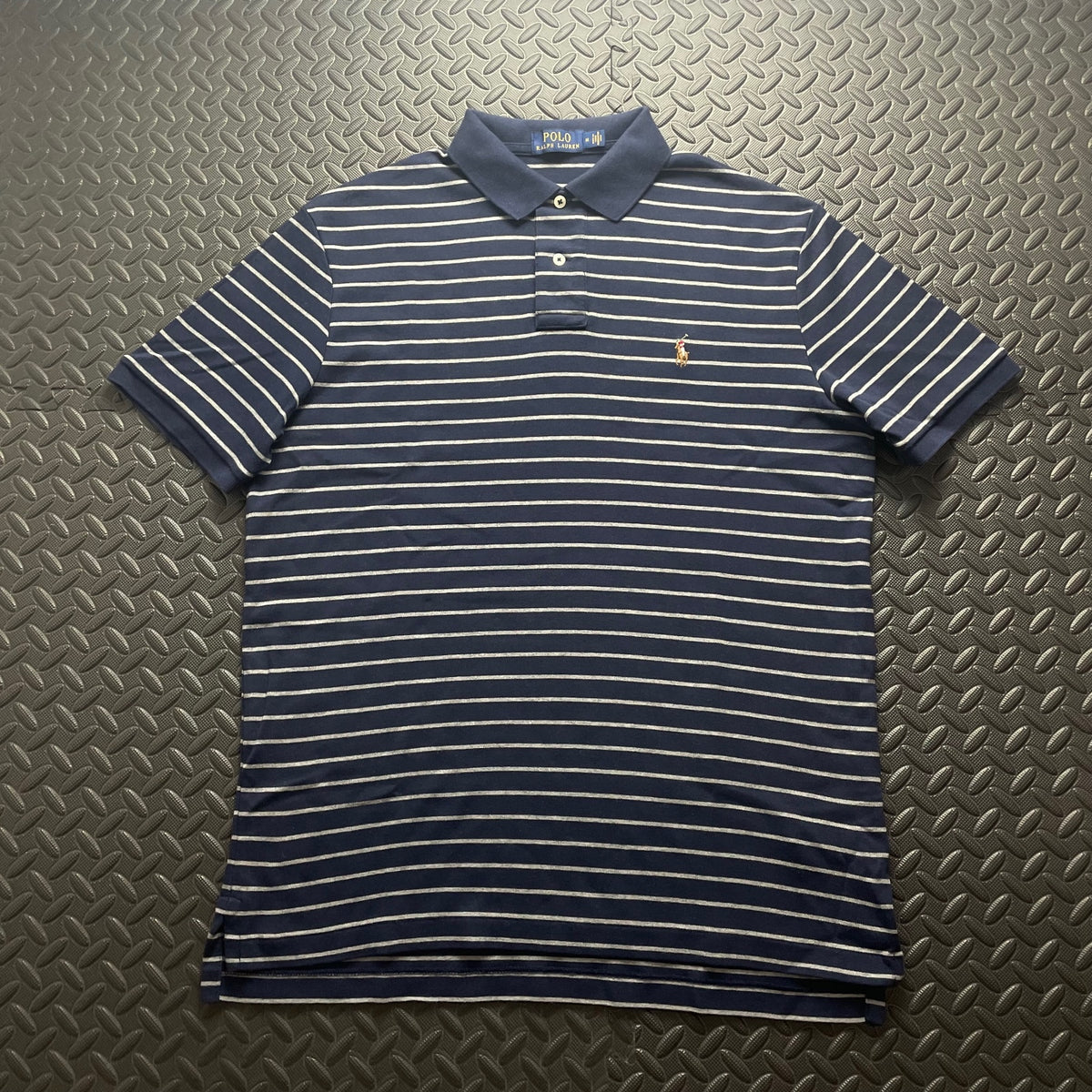 Ralph Lauren Navy Striped Polo Shirt | Men’s Classic Fit M / 3755