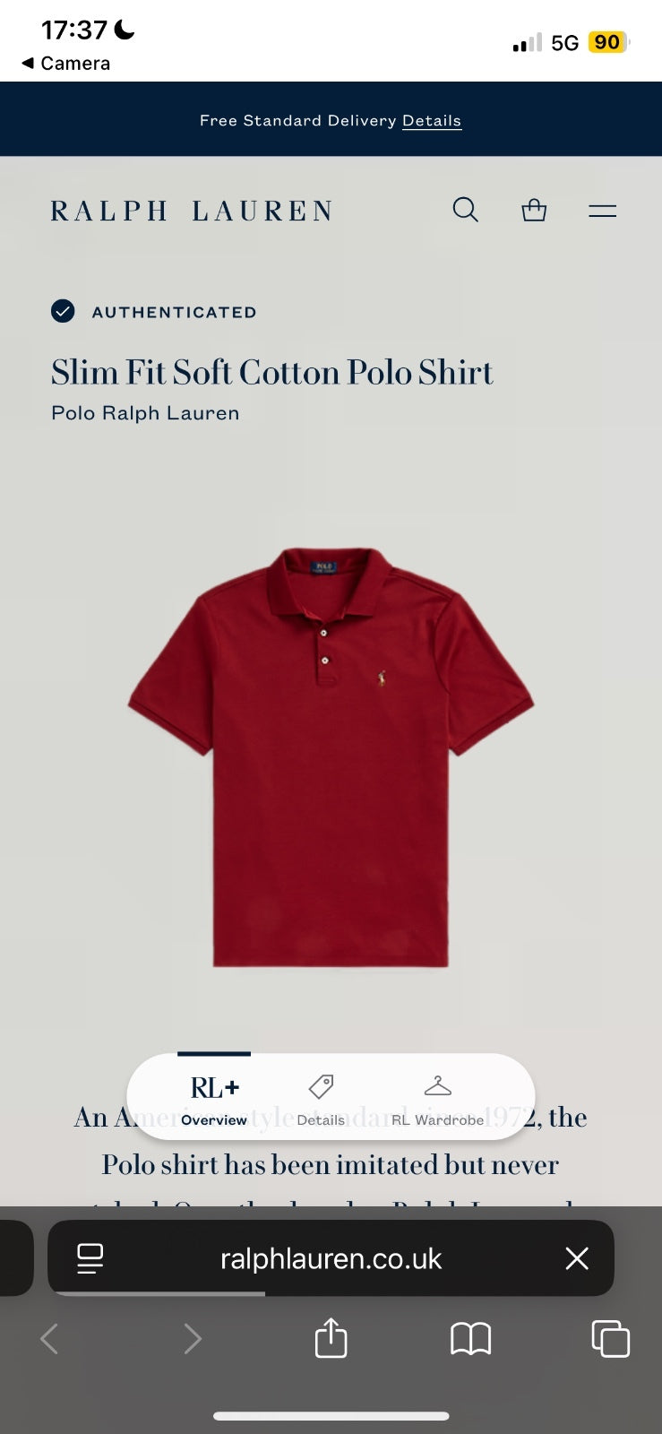 Ralph Lauren Red Polo Shirt | Men’s Slim Fit L / 3649