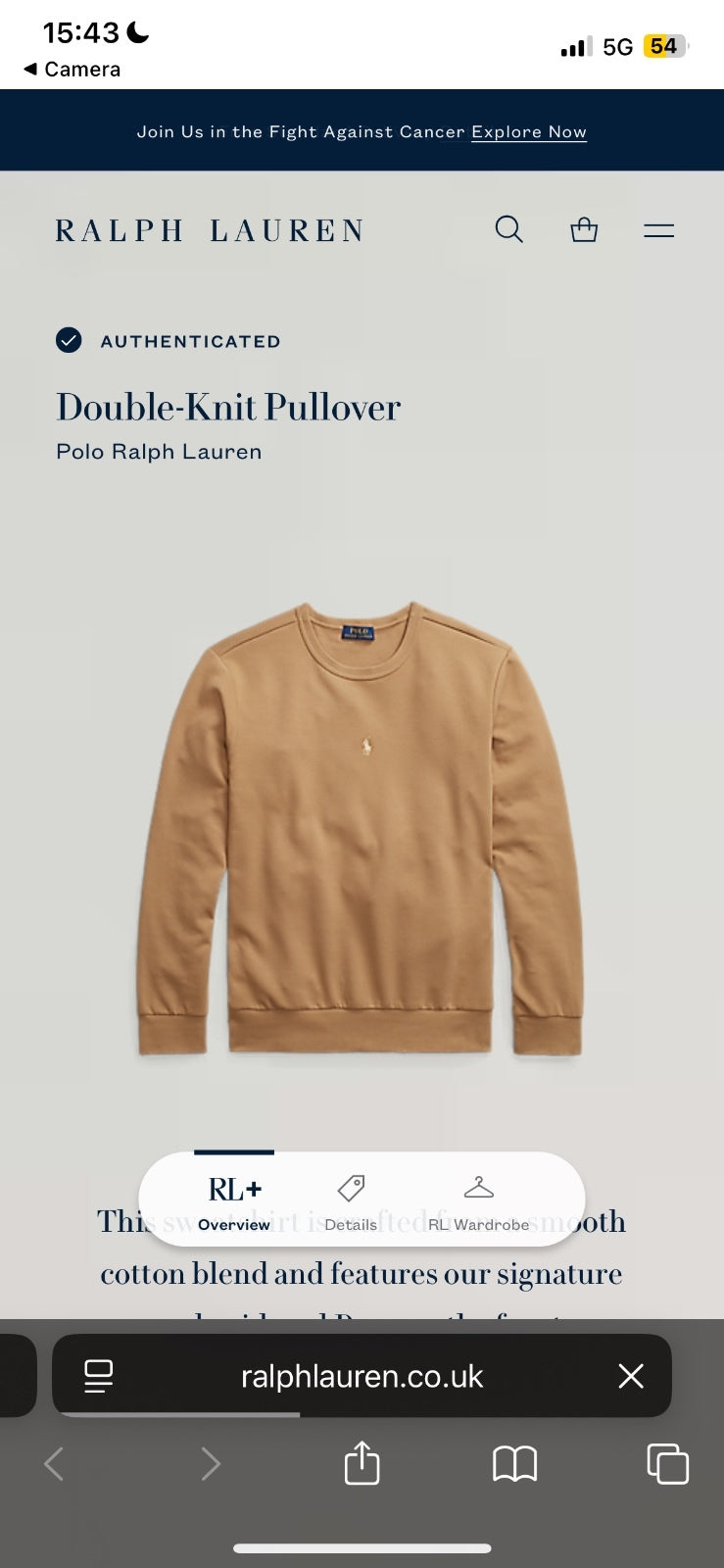 Ralph Lauren Beige Crewneck Sweatshirt | Men’s Classic Fit S / 3765