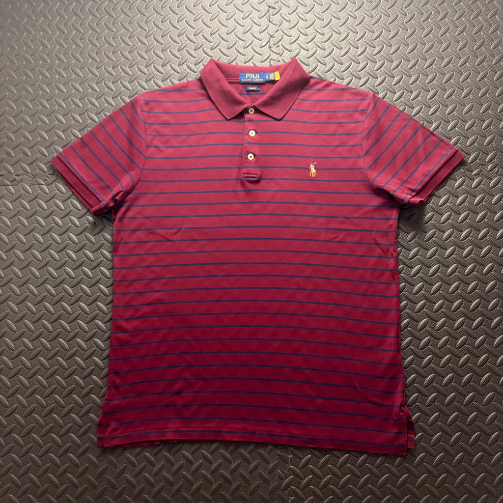 Ralph Lauren Burgundy Striped Polo Shirt | Men’s Slim Fit L / 3844