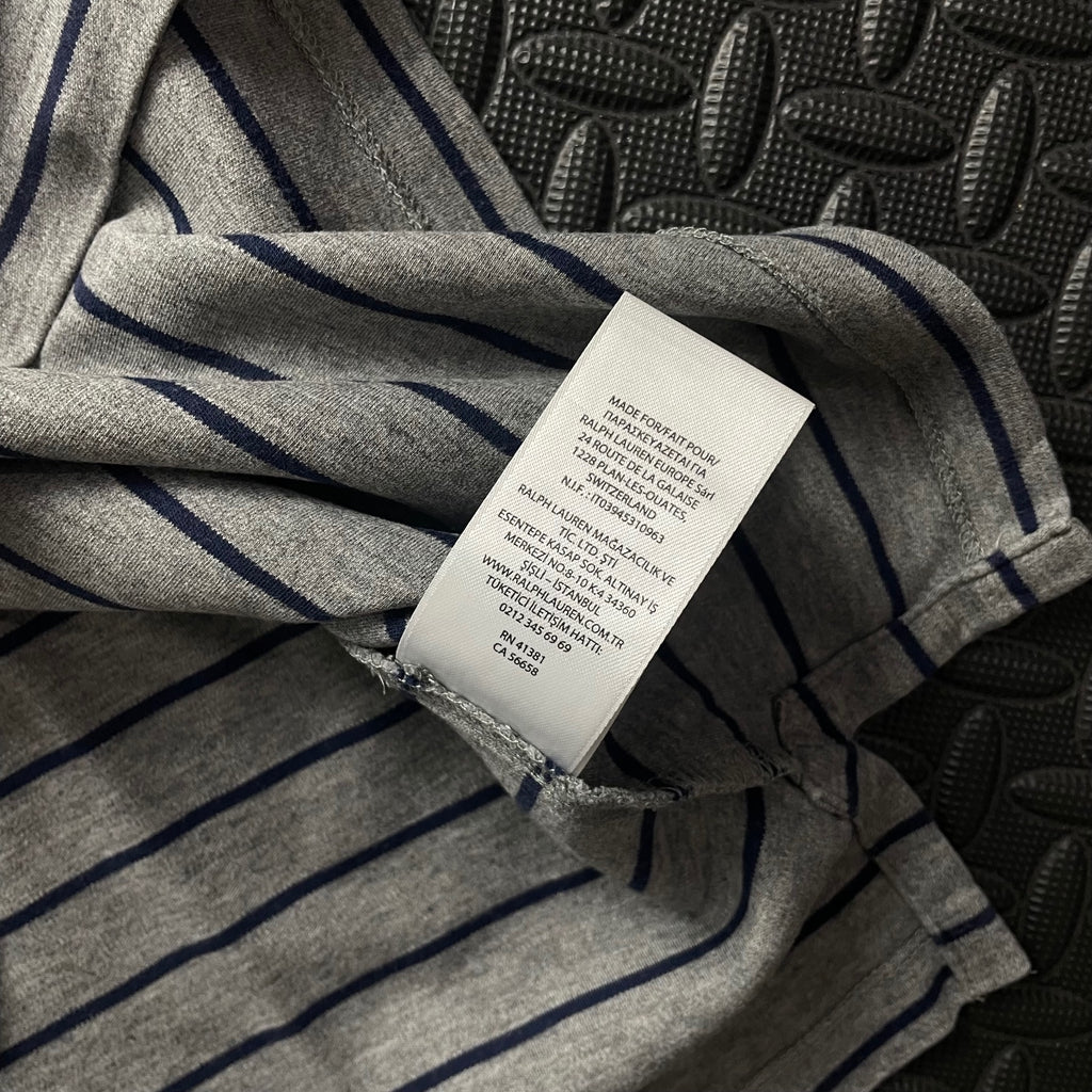 Ralph Lauren Grey Striped Polo Shirt | Men’s Slim Fit M / 3430
