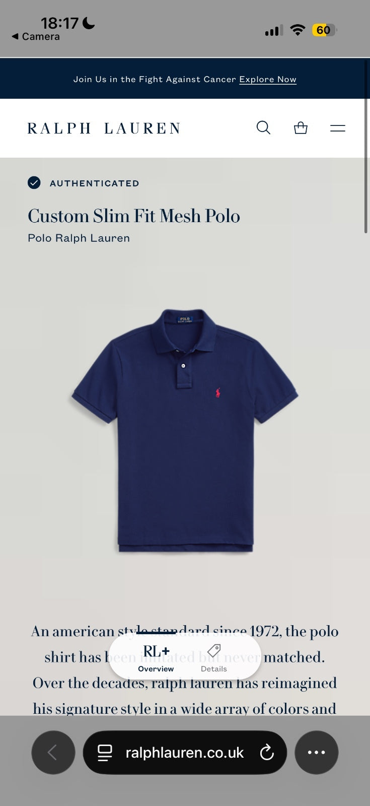 Ralph Lauren Navy Polo Shirt | Men’s Custom Slim Fit XL / 3812