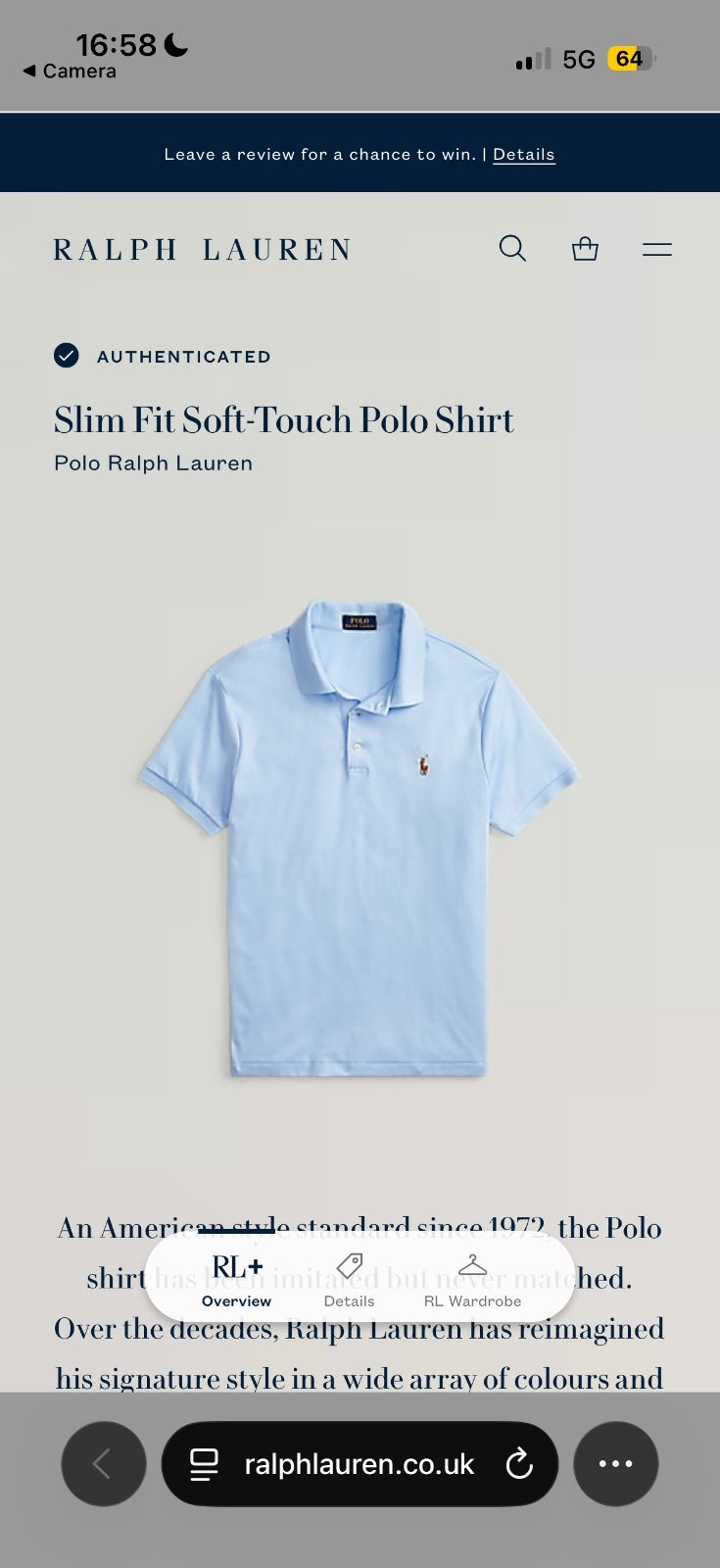 Ralph Lauren Light Blue Polo Shirt | Men’s Slim Fit XXL / 3855