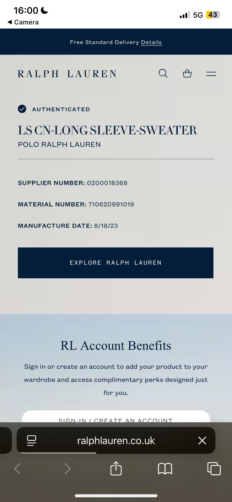 Ralph Lauren Cream Crewneck Jumper | Men’s Classic Fit S / 3770