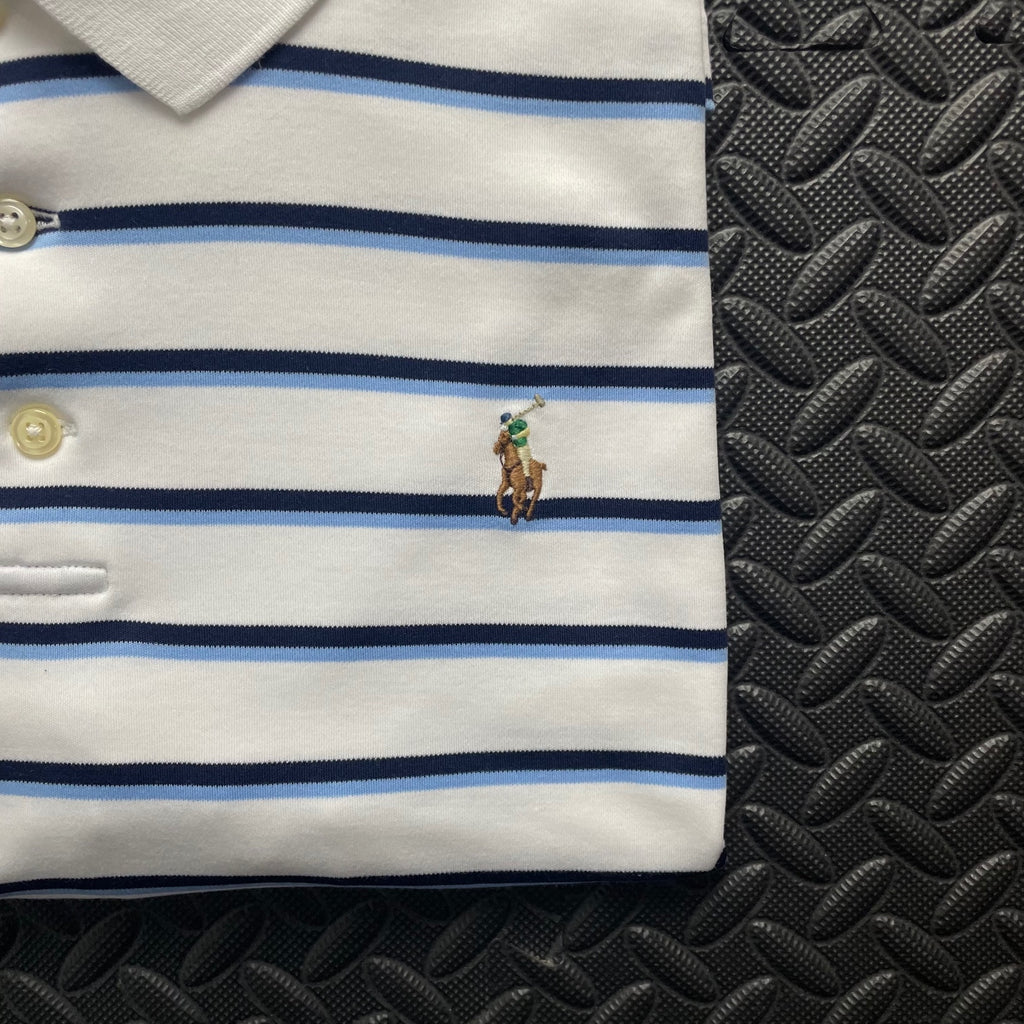 Ralph Lauren White Striped Polo Shirt | Men’s Custom Slim Fit L / 3759