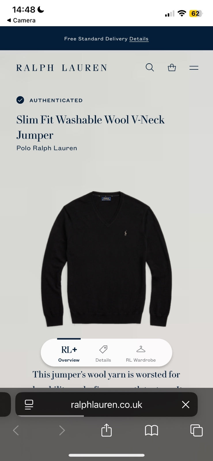 Ralph Lauren Black V-Neck Jumper / Merino Wool | Men’s Slim Fit M / 3675