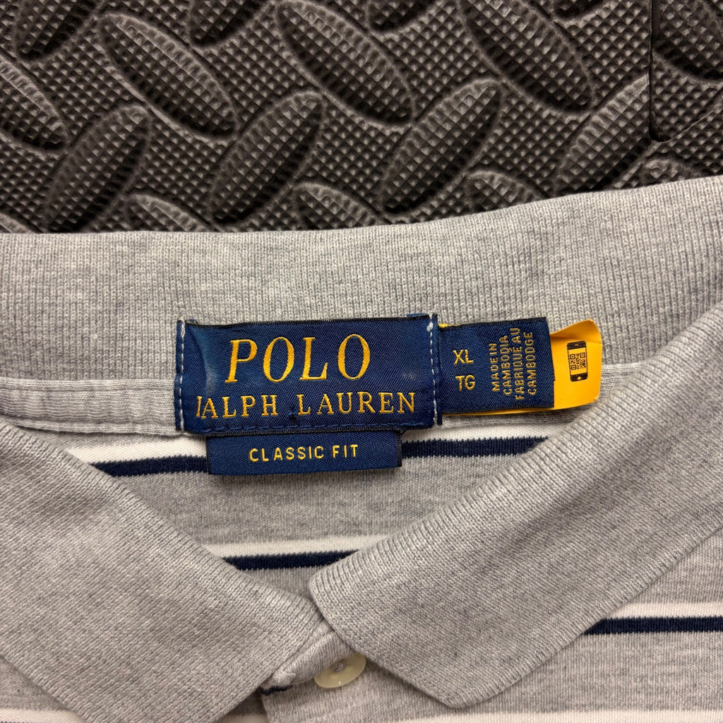 Ralph Lauren Grey Striped Polo Shirt | Men’s Classic Fit XL / 3853