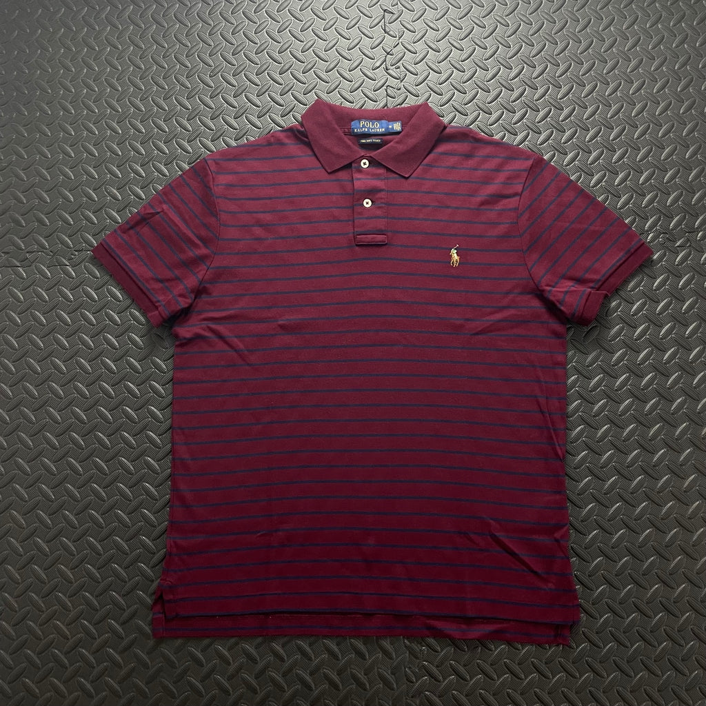 Ralph Lauren Burgundy Striped Polo Shirt | Men’s Custom Slim Fit M / 3716