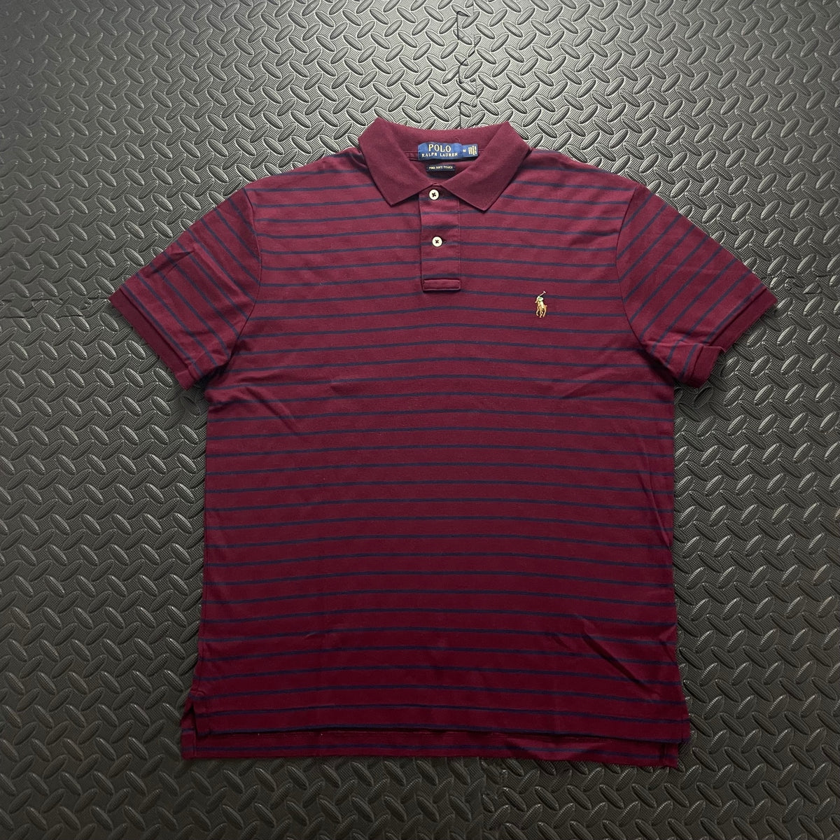 Ralph Lauren Burgundy Striped Polo Shirt | Men’s Custom Slim Fit M / 3716