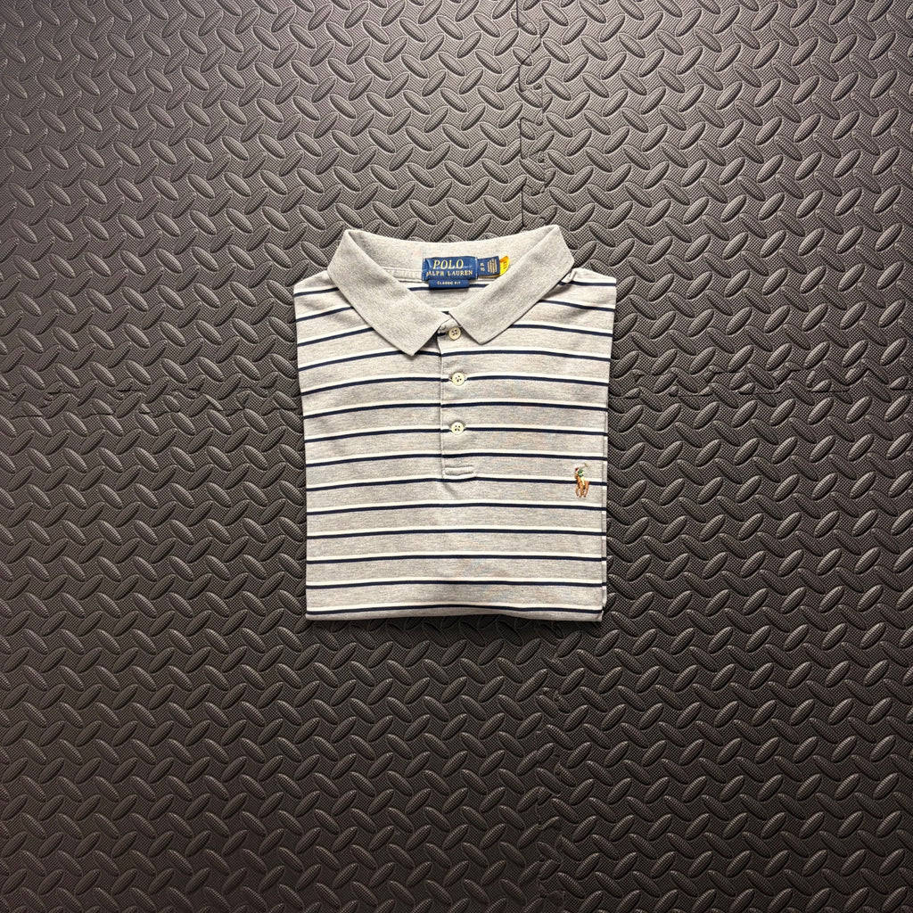 Ralph Lauren Grey Striped Polo Shirt | Men’s Classic Fit XL / 3853