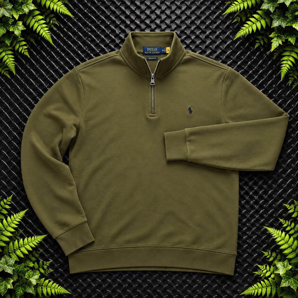Ralph Lauren Khaki Brown 1/4 Zip Jumper | Men’s Classic Fit S / 3740