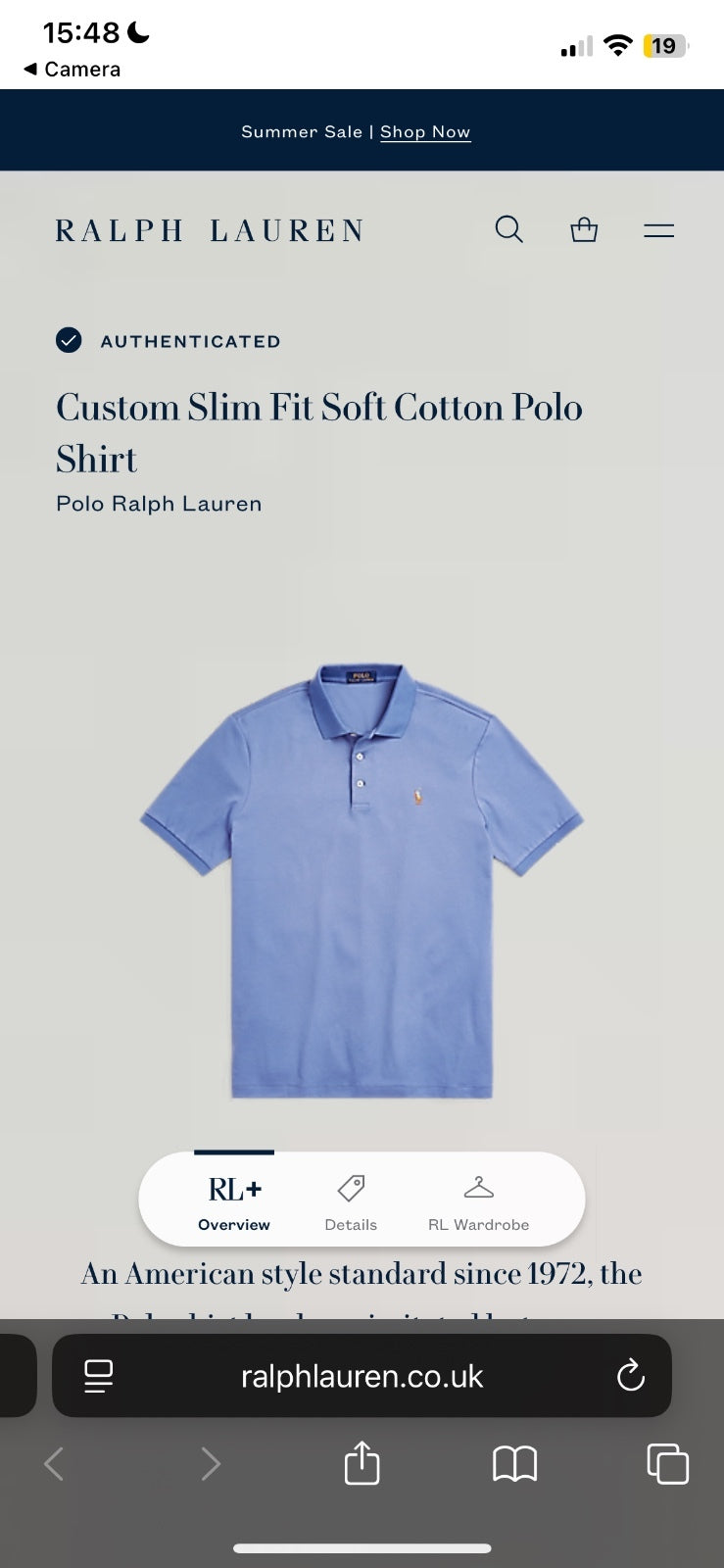 Ralph Lauren Blue Polo Shirt | Men’s Custom Slim Fit L / 3402