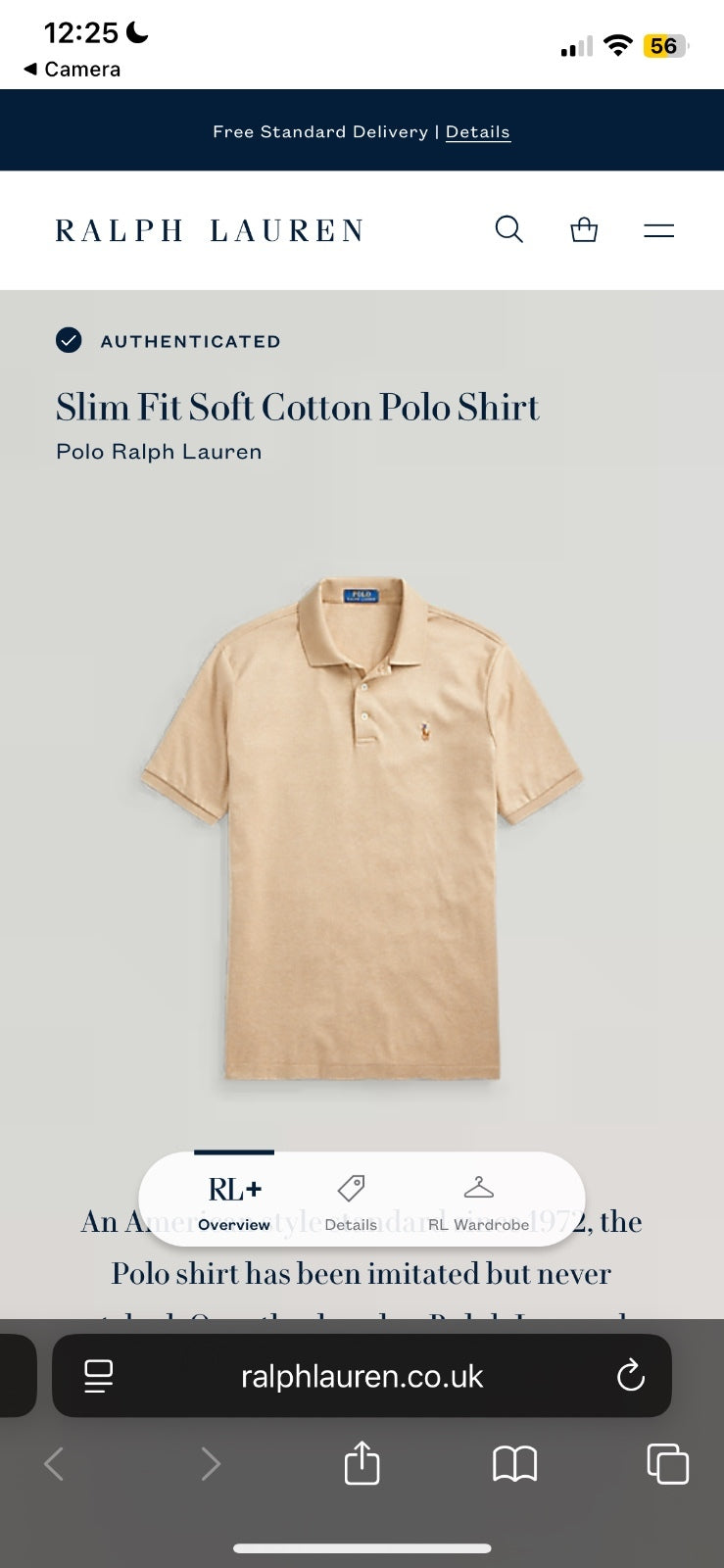 Ralph Lauren Beige Polo Shirt | Men’s Slim Fit M / 3631