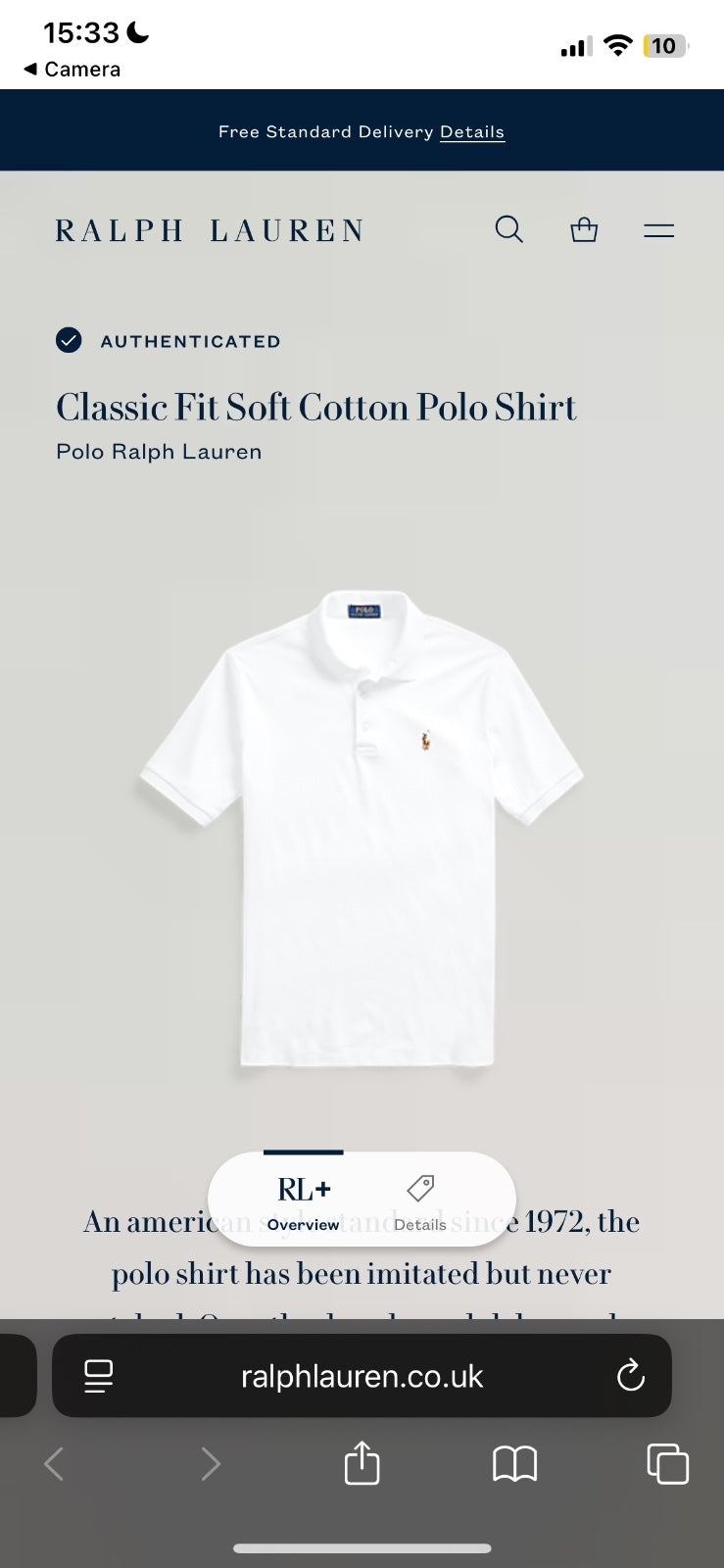 Ralph Lauren White Polo Shirt | Men’s Classic Fit M / 3599