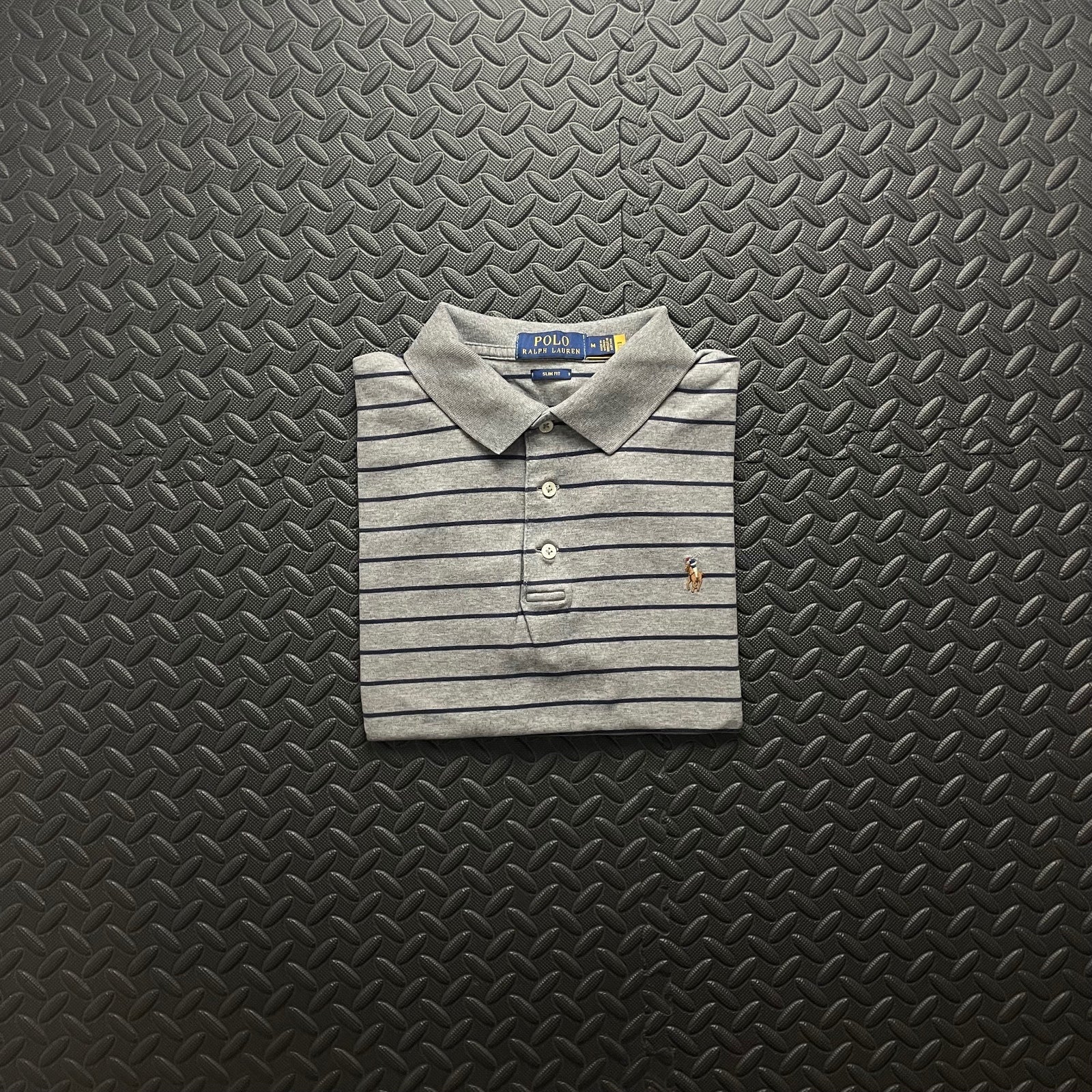 Ralph Lauren Grey Striped Polo Shirt | Men’s Slim Fit M / 3430