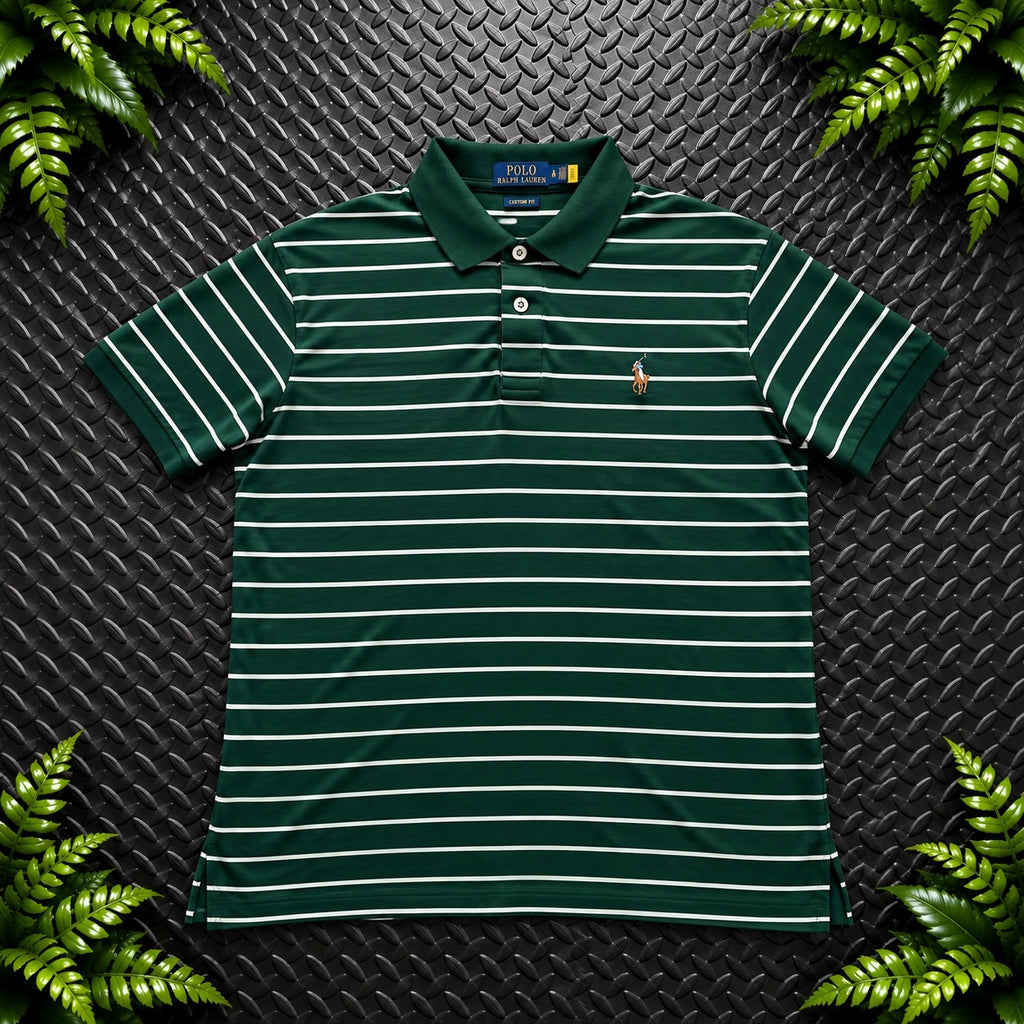 Ralph Lauren Green Striped Polo Shirt | Men’s Custom Slim Fit XL / 3704