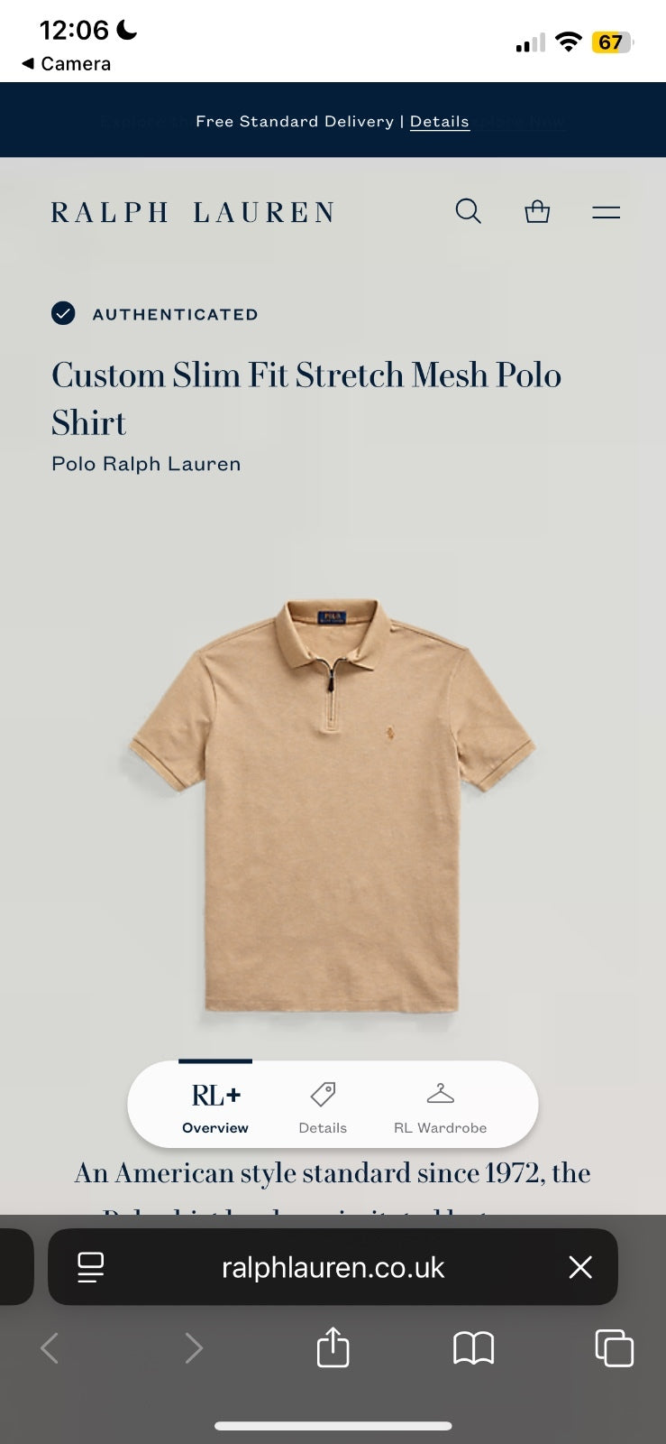 Ralph Lauren Beige 1/4 Zip Polo Shirt | Men’s Custom Slim Fit S / 3625