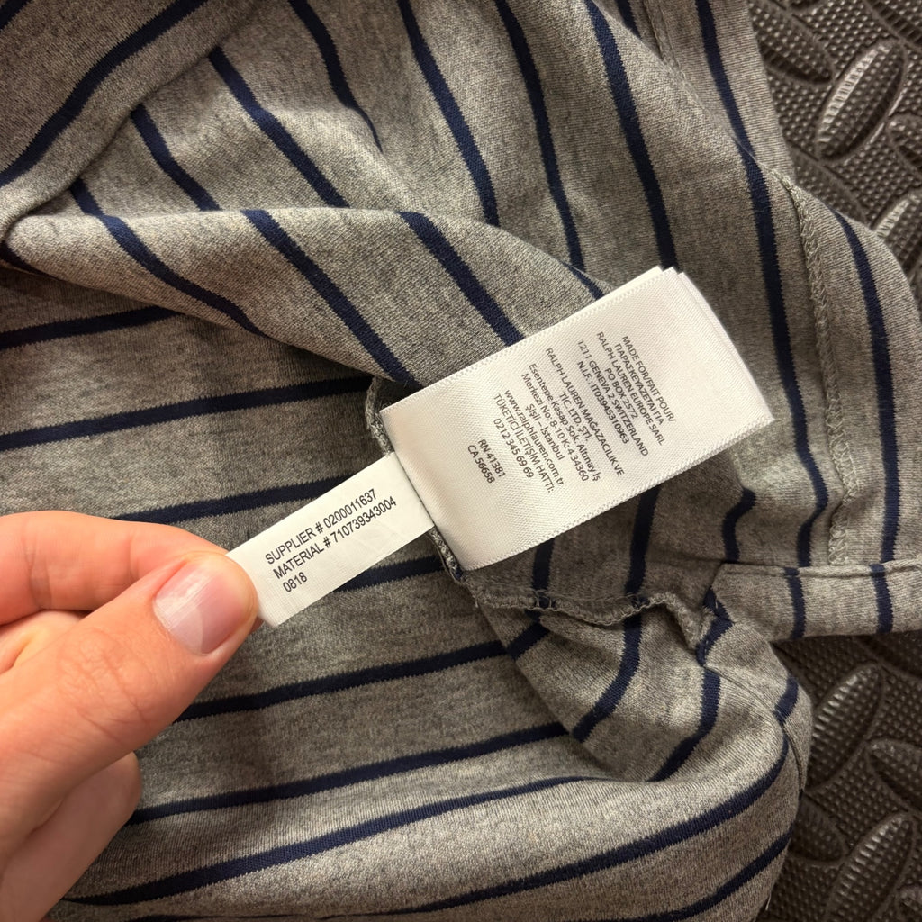 Ralph Lauren Grey Striped Polo Shirt | Men’s Classic Fit S / 3805