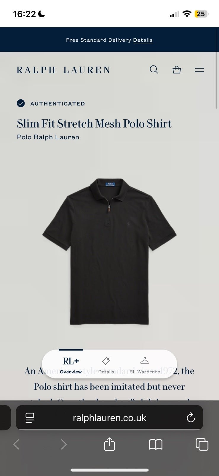 Ralph Lauren Black 1/4 Zip Polo Shirt | Men’s Slim Fit L / 3751