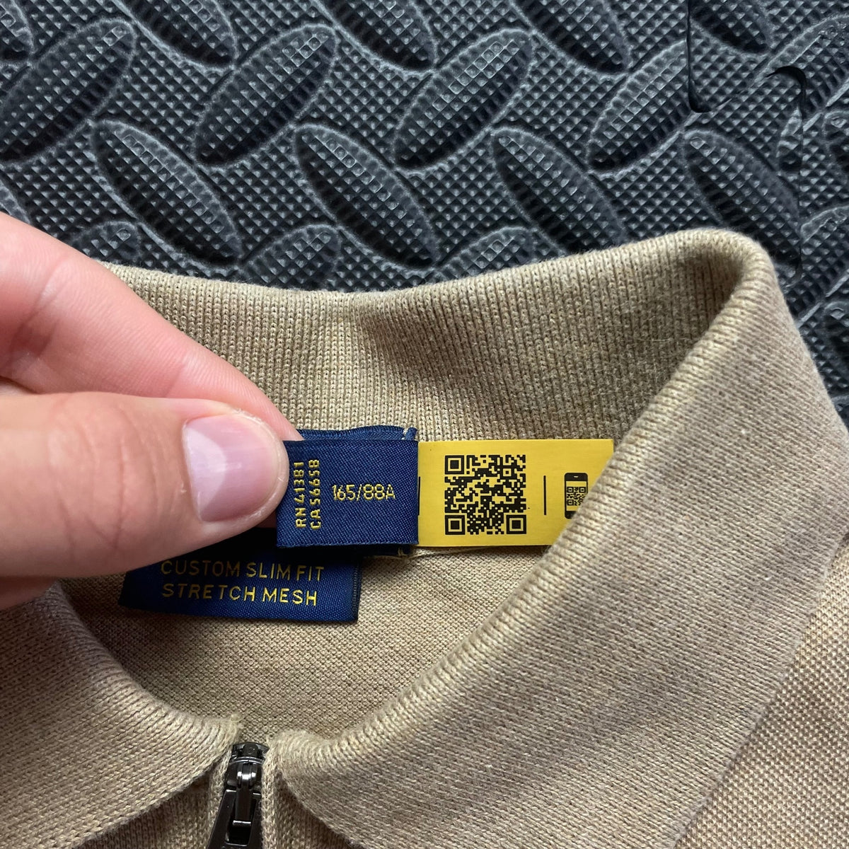 Ralph Lauren Beige 1/4 Zip Polo Shirt | Men’s Custom Slim Fit XS