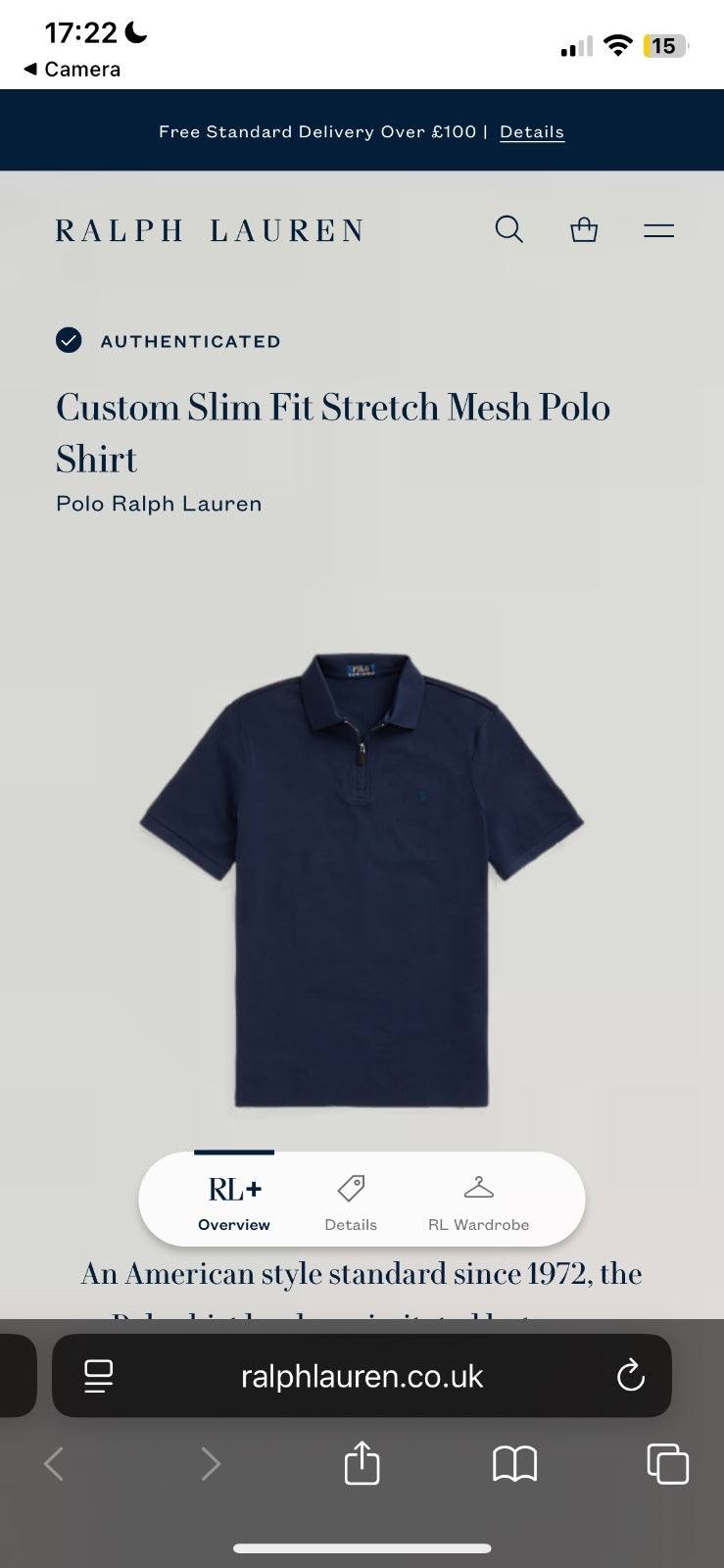 Ralph Lauren Navy 1/4 Zip Polo Shirt | Men’s Custom Slim Fit M / 3419