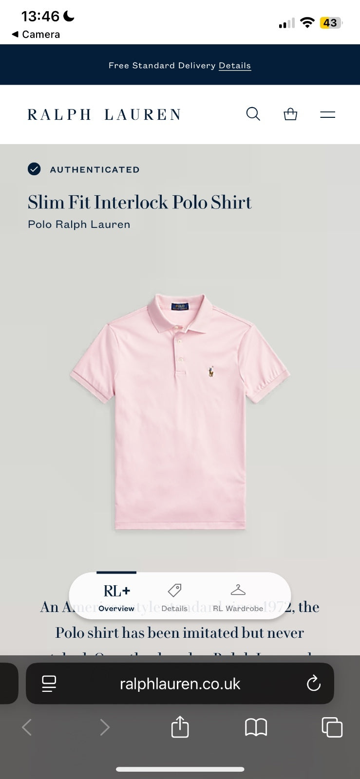 Ralph Lauren Rose Pink Polo Shirt | Men’s Slim Fit M / 3565