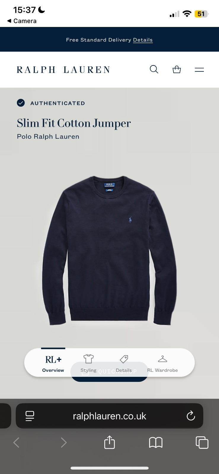 Ralph Lauren Navy Crewneck Jumper | Men’s Slim Fit M / 3738