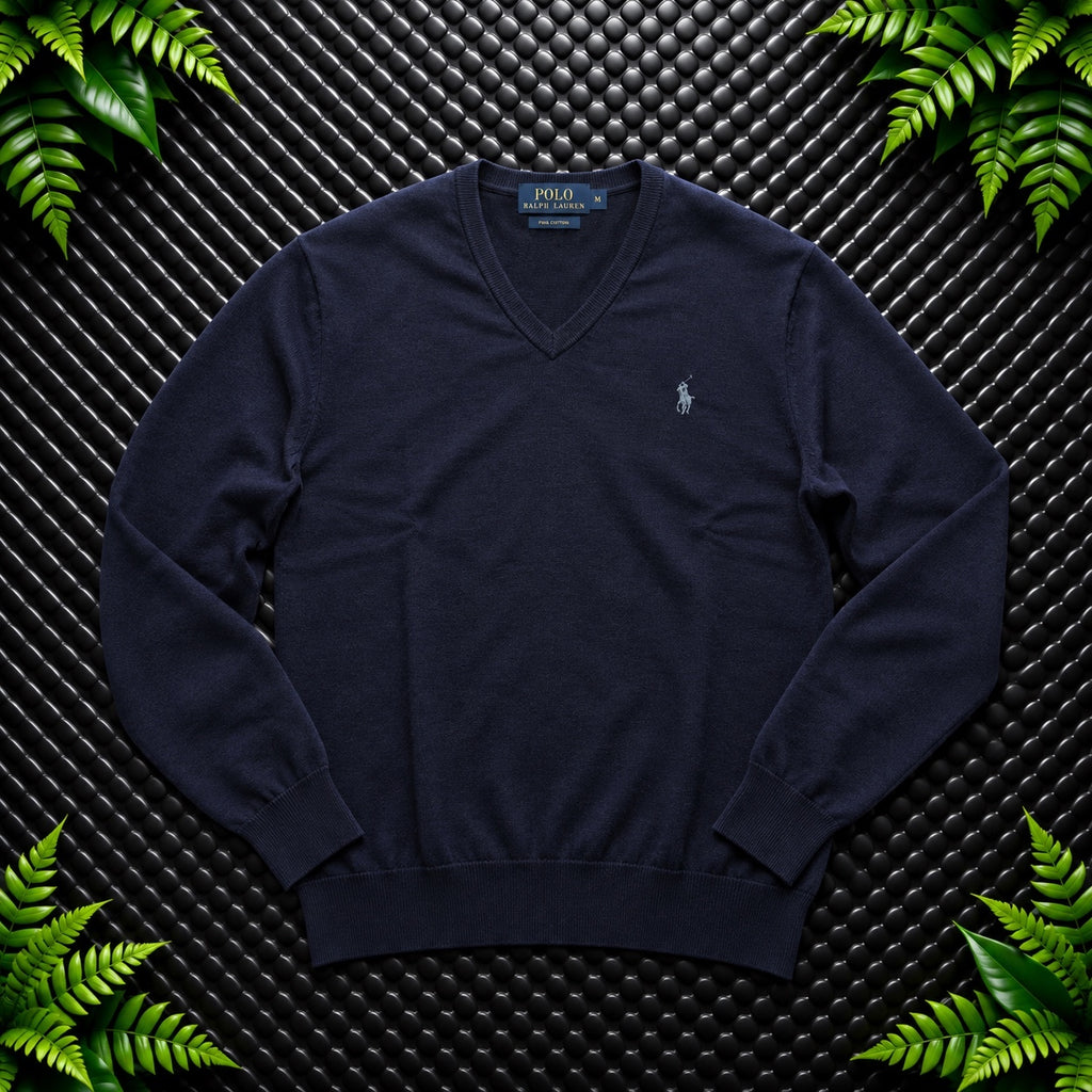 Ralph Lauren Navy V-Neck Jumper / Merino Wool | Men’s Classic Fit M / 3676