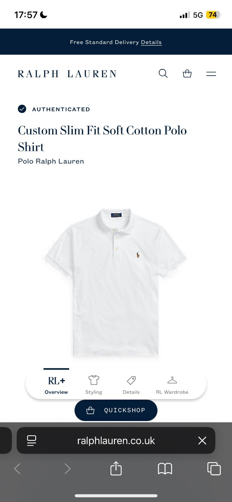 Ralph Lauren White Polo Shirt | Men’s Custom Slim Fit XXL / 3657