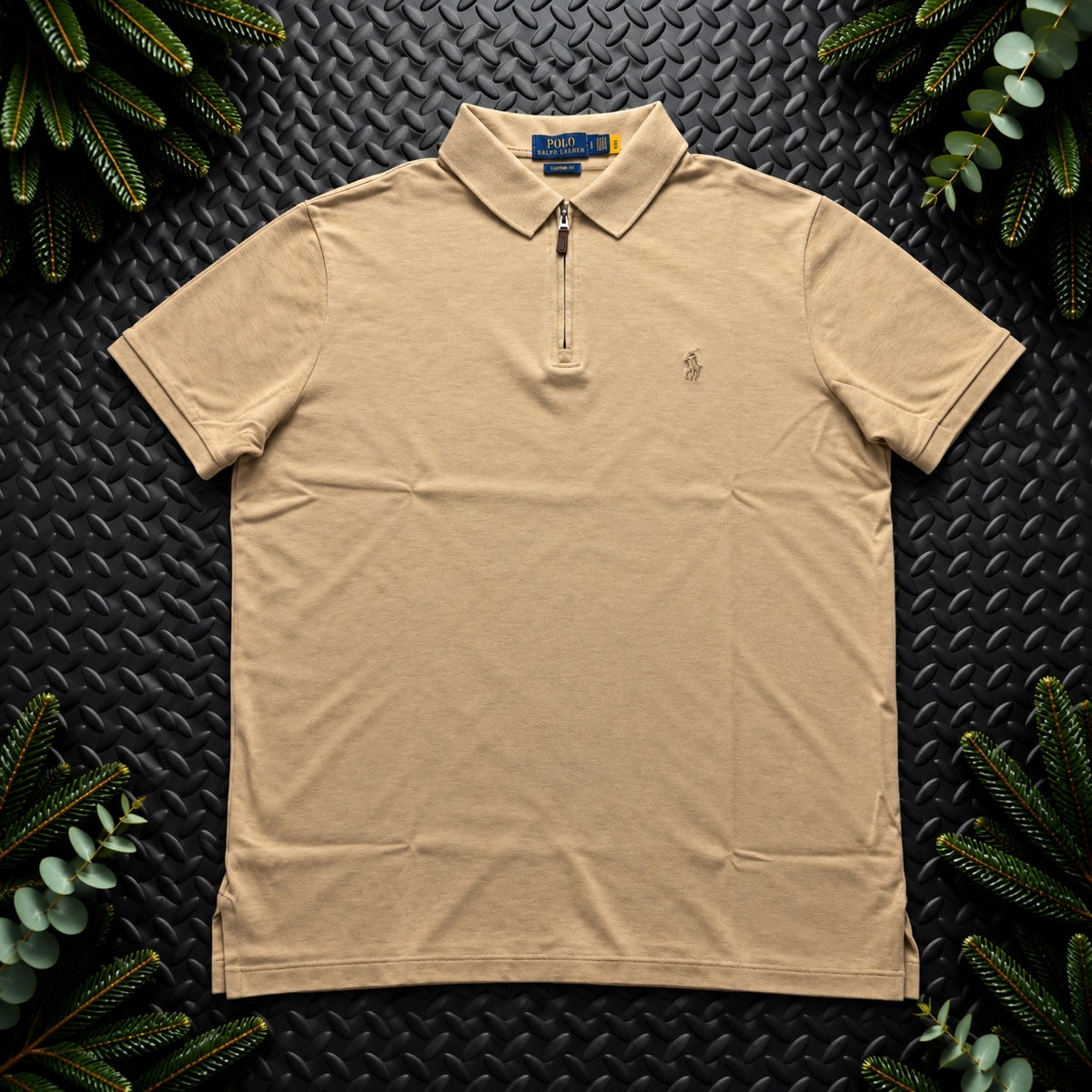 Ralph Lauren Beige 1/4 Zip Polo Shirt | Men’s Custom Slim Fit L / 3870
