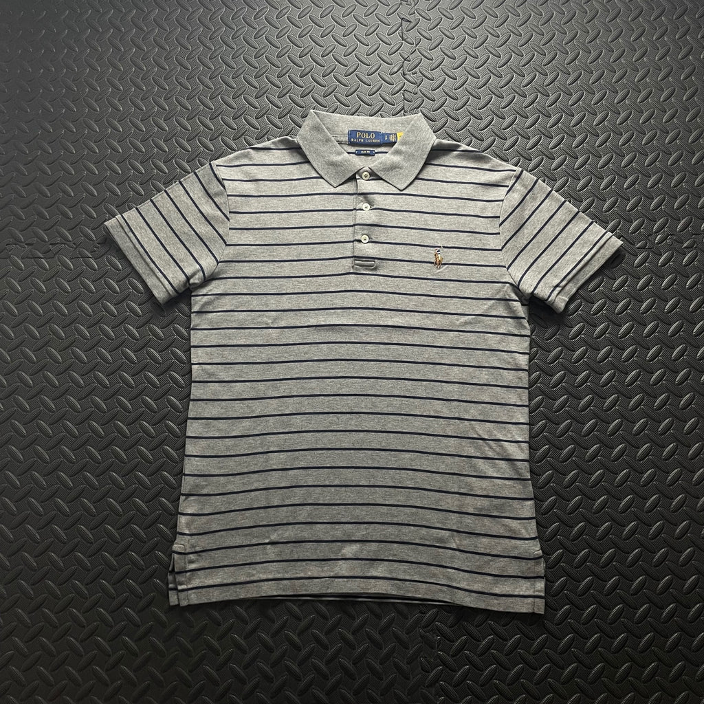 Ralph Lauren Grey Navy Striped Polo Shirt | Men’s Slim Fit S