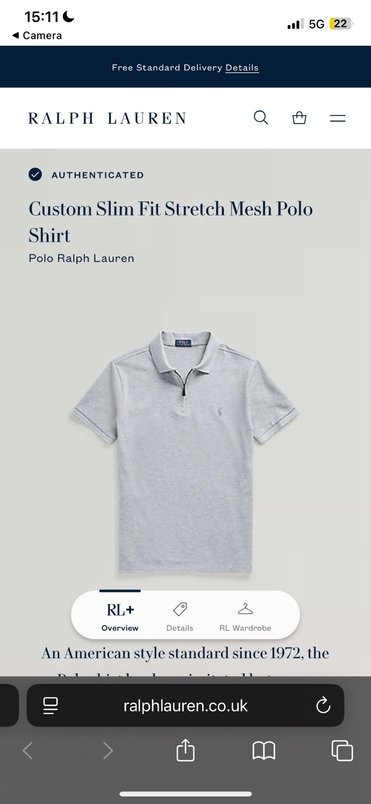 Ralph Lauren Grey 1/4 Zip Polo Shirt | Men’s Custom Slim Fit M / 3151