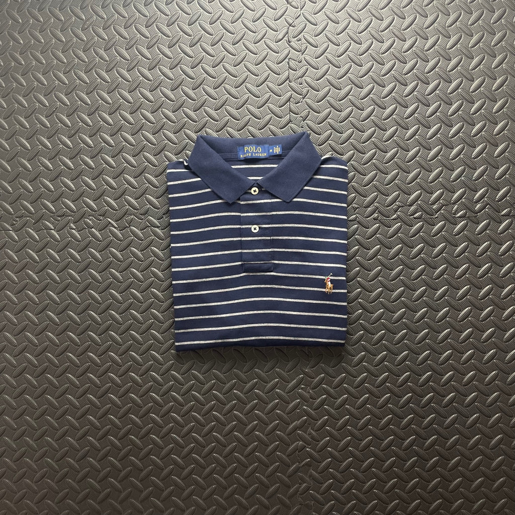 Ralph Lauren Navy Striped Polo Shirt | Men’s Classic Fit M / 3755