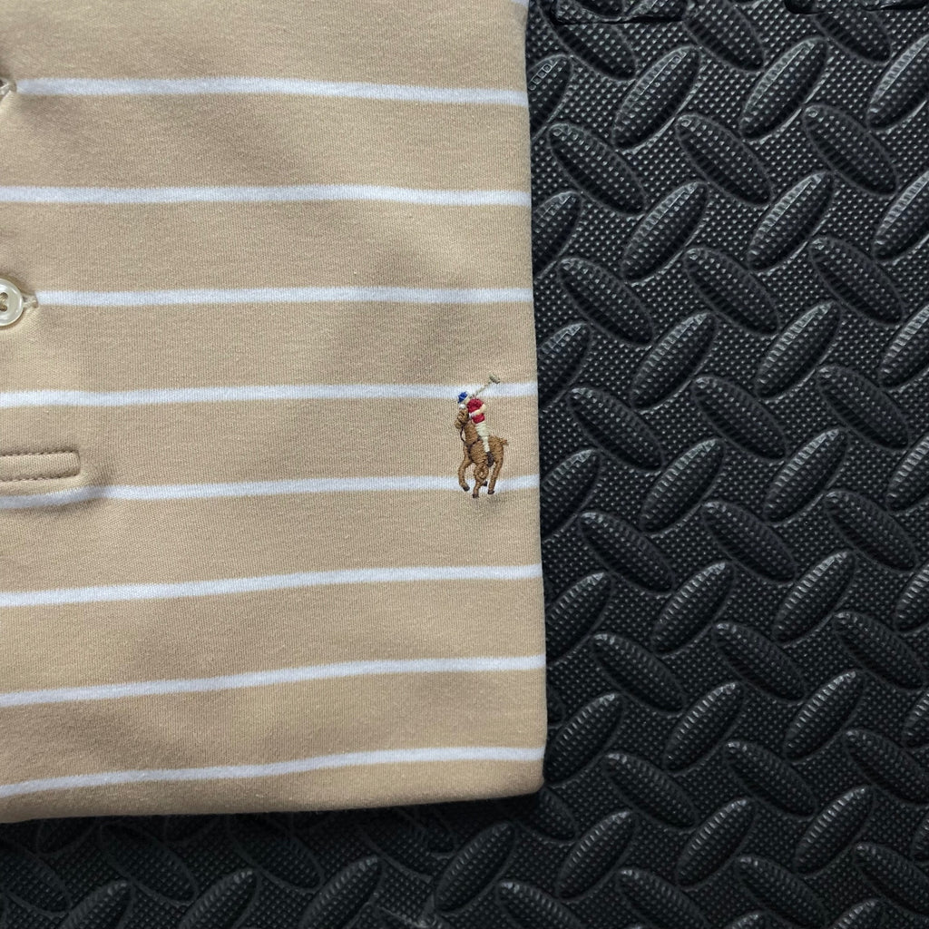 Ralph Lauren Beige Striped Polo Shirt | Men’s Custom Slim Fit S / 3651