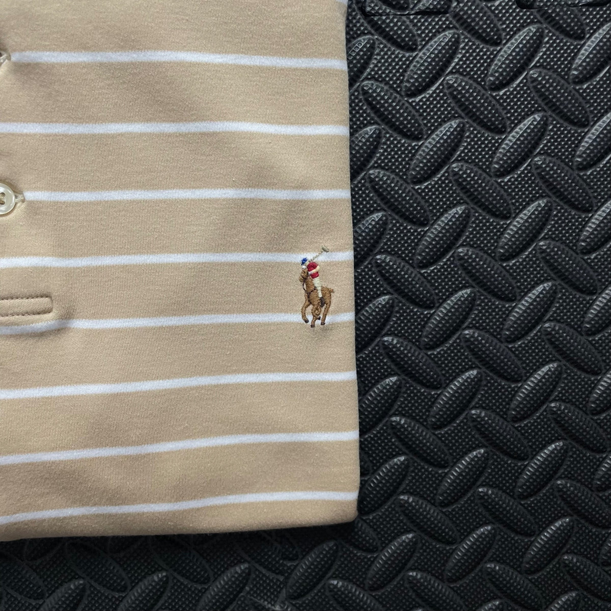 Ralph Lauren Beige Striped Polo Shirt | Men’s Custom Slim Fit S / 3651