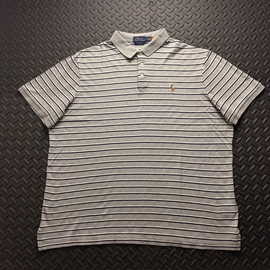 Ralph Lauren Grey Striped Polo Shirt | Men’s Classic Fit XL / 3853